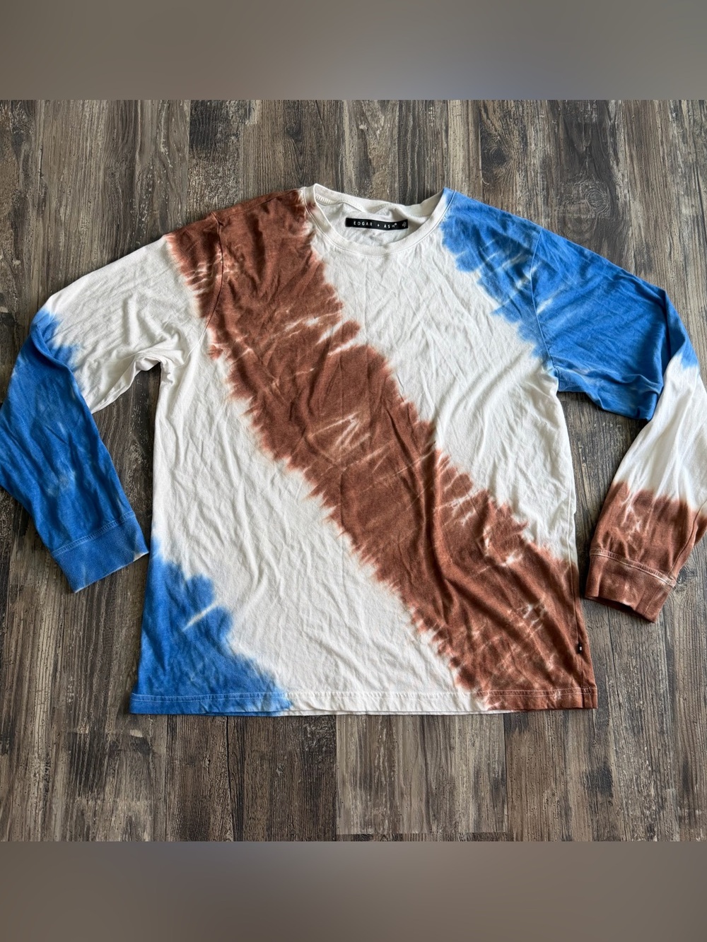 Edgar & Ash blue white brown tie dye long sleeve shirt men’s XL